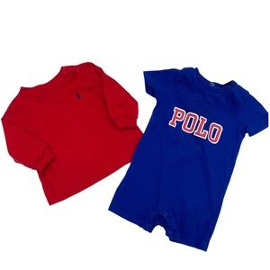 RALPH LAUREN Blue Romper & Red Shirt Size 3 Months